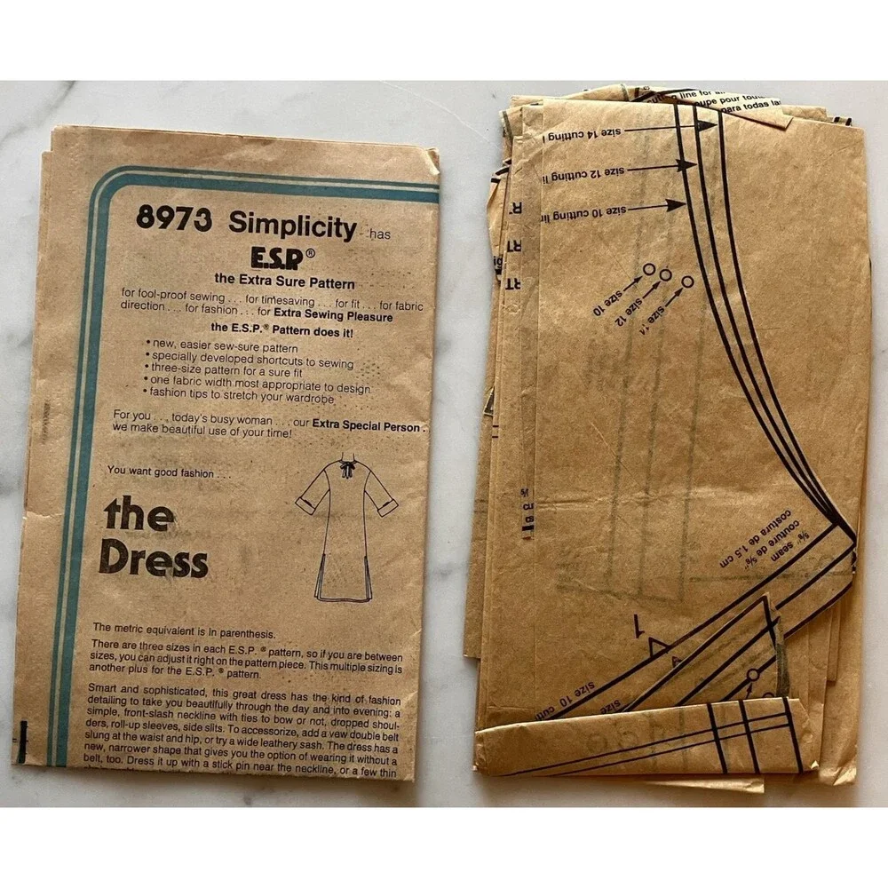 Simplicity Sewing Pattern 8973‎ Women's Pullover Dress Sz 10-12-14 Vintage 9939